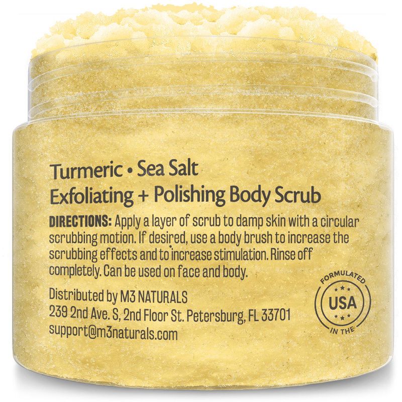 Turmeric Body Scrub, Skin Exfoliator with Collagen and Coconut Oil, M3 Naturals, 12oz, 2 of 4