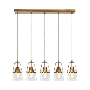 LNC Dendrophyllia 5-Lights 29.7" Modern Linear Kitchen Island Pendant  Lights, Polished Gold with 5 Clear Glass Shades - 1 of 4