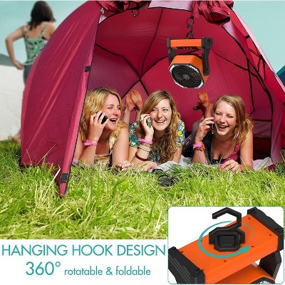 Portable Orange Oscillating Desk Fan with LED Light and Hook