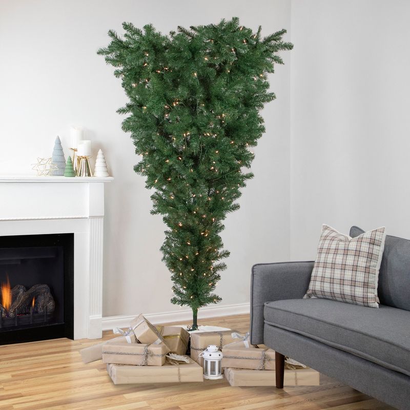 Northlight 7.5' Pre-Lit Green Upside Down Spruce Artificial Christmas Tree, Clear Lights, 3 of 9