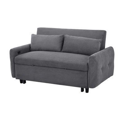 NicBex 57.48 Inch Pull-out Sofa Bed Convertible 2 Seat Loveseat Sofa with 2 Throw Pillows and USB Ports for Living Room,Apartment,Gray