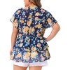 Agnes Orinda Women's Plus Size V Neck Short Sleeve Floral Print Tiered Peplum Blouses - 4 of 4
