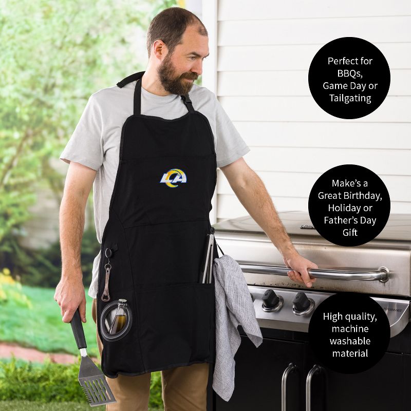 Evergreen Los Angeles Rams Black Grill Apron- 26 x 30 Inches Durable Cotton with Tool Pockets and Beverage Holder, 5 of 6