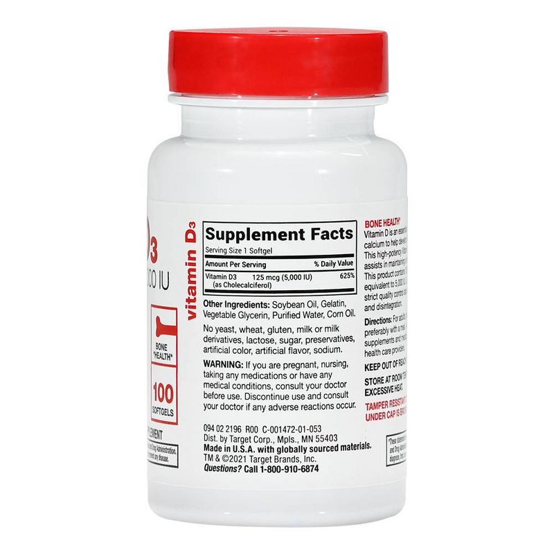 Vitamin D3 125 mcg (5000 IU) Softgels - up & up™, 4 of 8