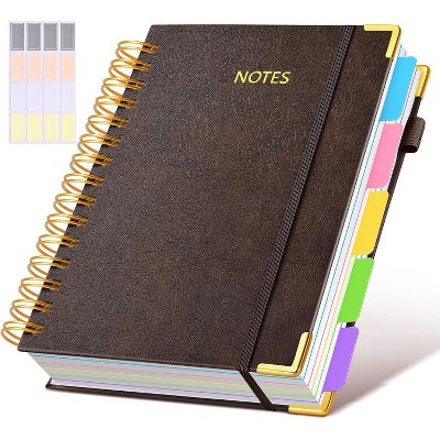 Hardcover Spiral Notebook journal with Removable Dividers Tabs, 300 Pages Leather 5 Subject Notebook College Ruled