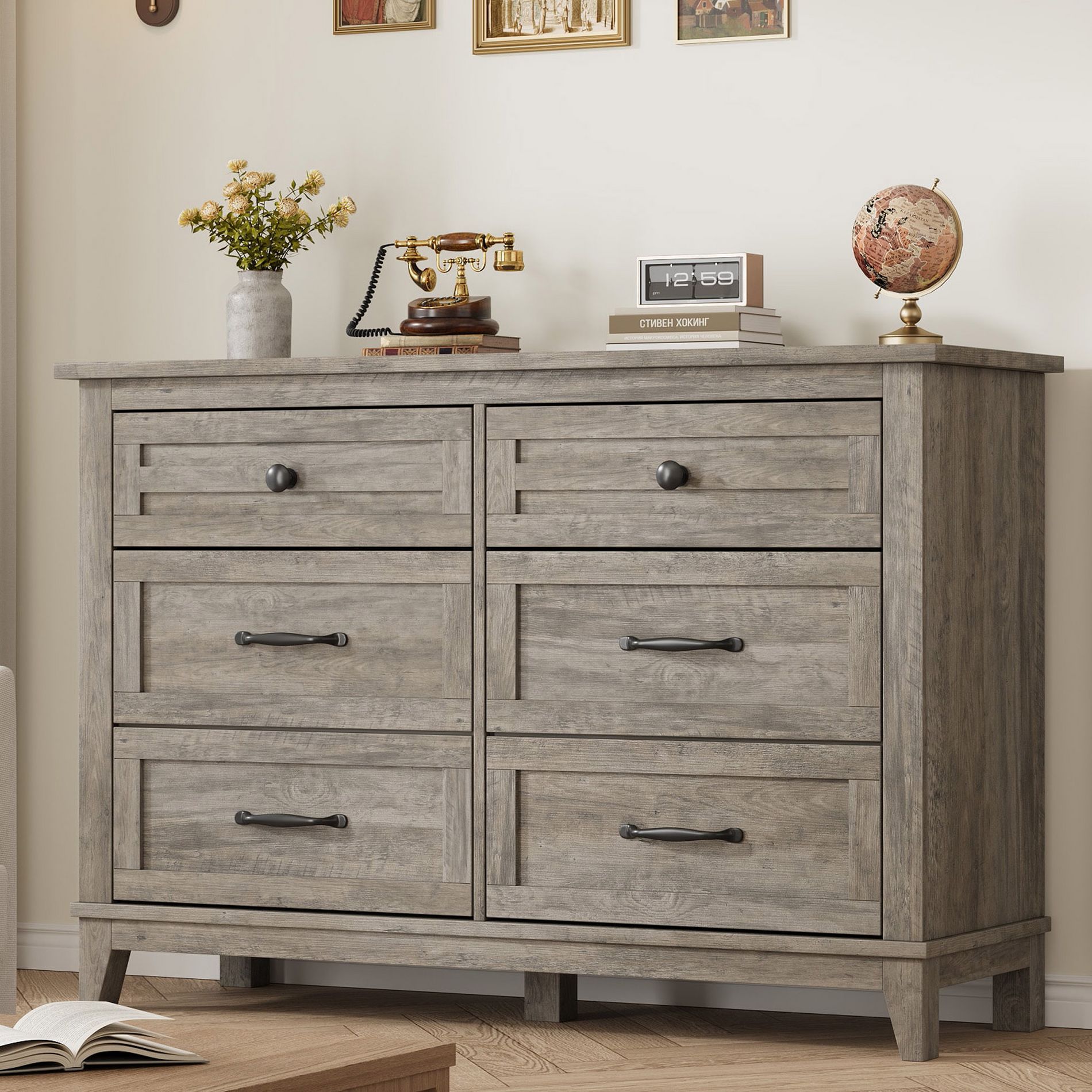 6 Dresser for Bedroom, 47.2" Wide Drawer Dresser with Storage Freestanding, Wooden Closet Storage Chest for Living Room, Bedroom, Gray
