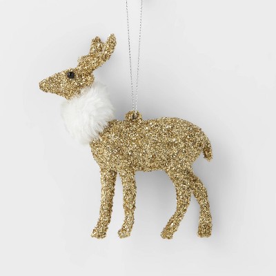 Glitter Deer with Fur Scarf Christmas Tree Ornament Gold - Wondershop™