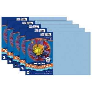 Tru-Ray Construction Paper, Heavyweight, Sky Blue, 12" x 18", 50 Sheets Per Pack, 5 Packs - 1 of 4