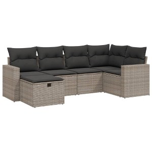 vidaXL 6 Piece Patio Sofa Set with Cushions Gray Poly Rattan - without storage - 1 of 4