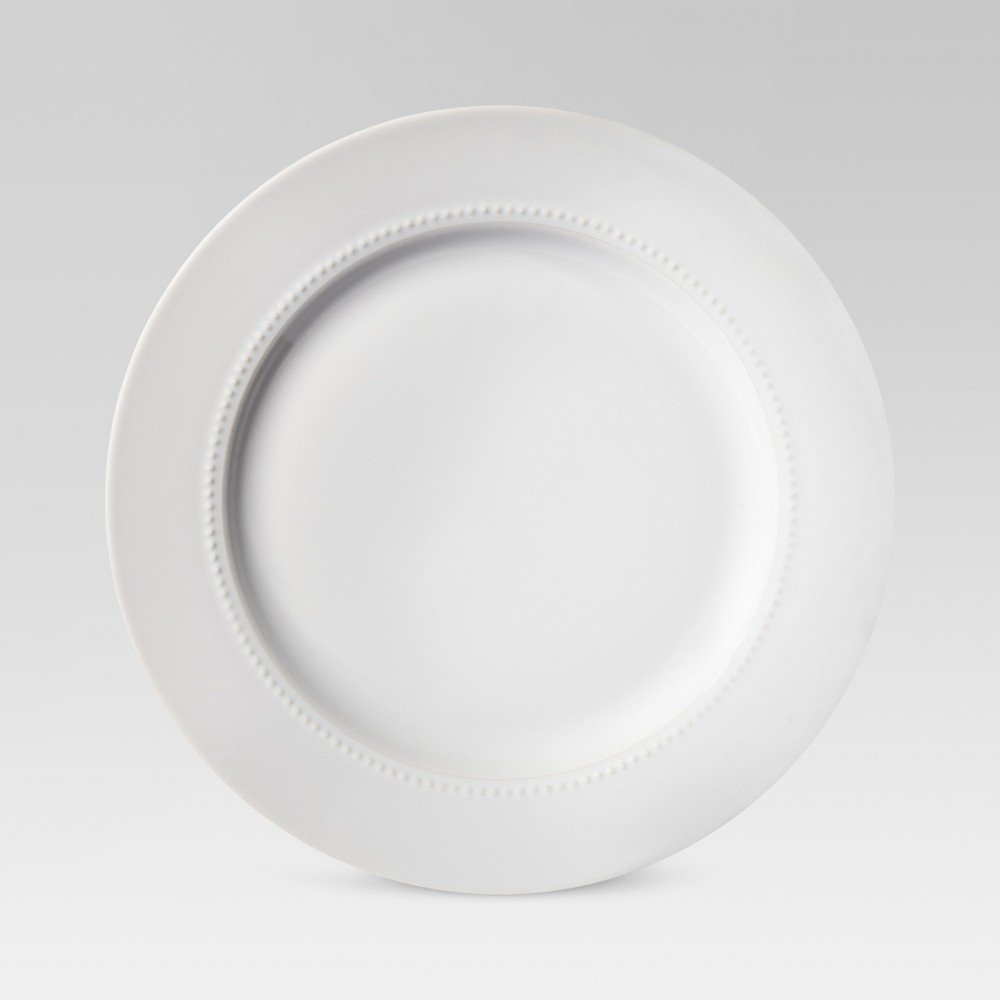 Photos - Plate 11" Porcelain Beaded Rim Dinner  White - Threshold™: Solid Textured Round Microwave & Dishwasher-Safe