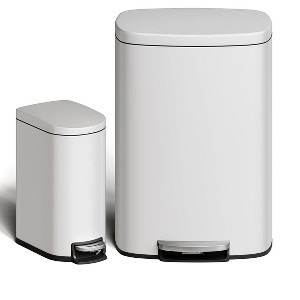 Acekool 13 Gallon + 2.6 Gallon Stainless Steel Trash Can,Soft-Close Lids, Step-On Pedal, Inner Buckets & Rear Handles,White Kitchen and Bathroom Bins - 1 of 4