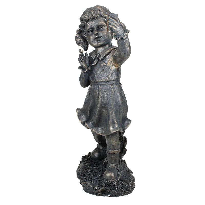 Northlight 18" Pre-Lit Black Solar Powered LED Girl with Cell Phone Outdoor Garden Statue, 2 of 4