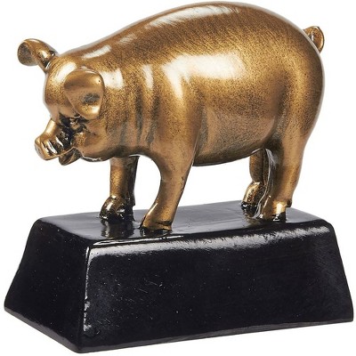 Juvale Golden Pig Trophy - Small Resin Pig Award Trophy for Food Competitions, Parties 3.5 x 3.25 x 1.5 Inches