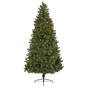 Nearly Natural 7.5' Rocky Mountain Spruce Prelit LED Artificial Christmas Tree with Pinecones - 1 of 1