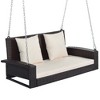 Nestfair 2 Person Wicker Hanging Porch Swing with Chain and Beige Cushion Brown - 2 of 4