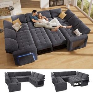 Vipbear 8 Seat Large U Shaped Sectional Couch Modular Sectional Sleeper Sofa with Pull Out Bed/Reclining Backrest/Table/LED Light,Tool-Free Assembly - 1 of 4