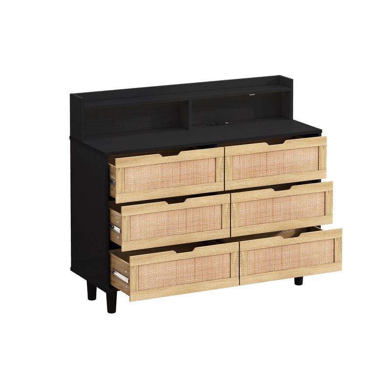 43.31" 6-Drawers Rattan Dresser, Storage Cabinet with LED Lights and Power Outle 4M - ModernLuxe, 5 of 9