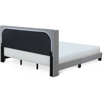 Luxurious Grey Linen King Upholstered Bed with Tufted Wingback Headboard