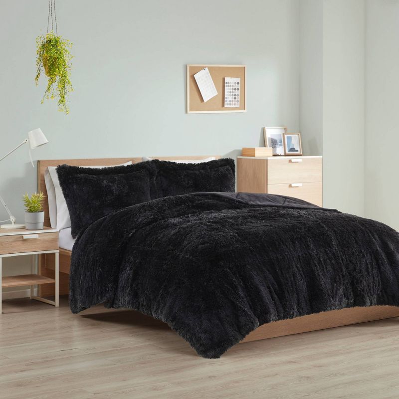  Intelligent Design Leena Shaggy Long Faux Fur Comforter Mini Set, 3 of 15