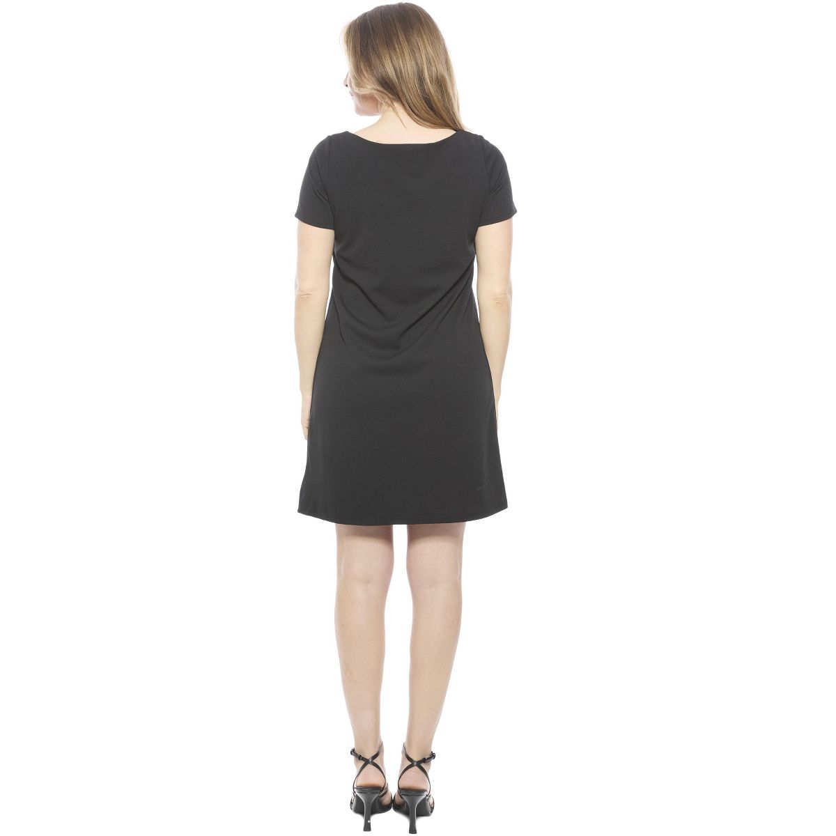 Womens Solid Short Sleeve Round Neck Mini Shift Dress - 24seven Comfort Apparel™ - thumbnail 3