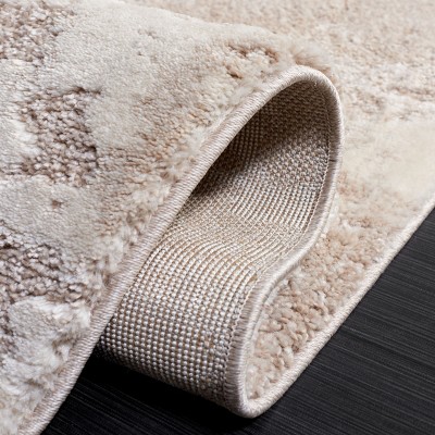Beige Abstract Synthetic Runner Rug, 2' x 9'