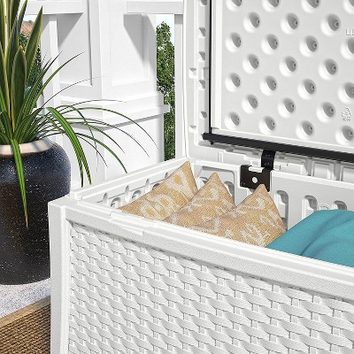 White Resin Wicker Outdoor Coffee Table with Storage