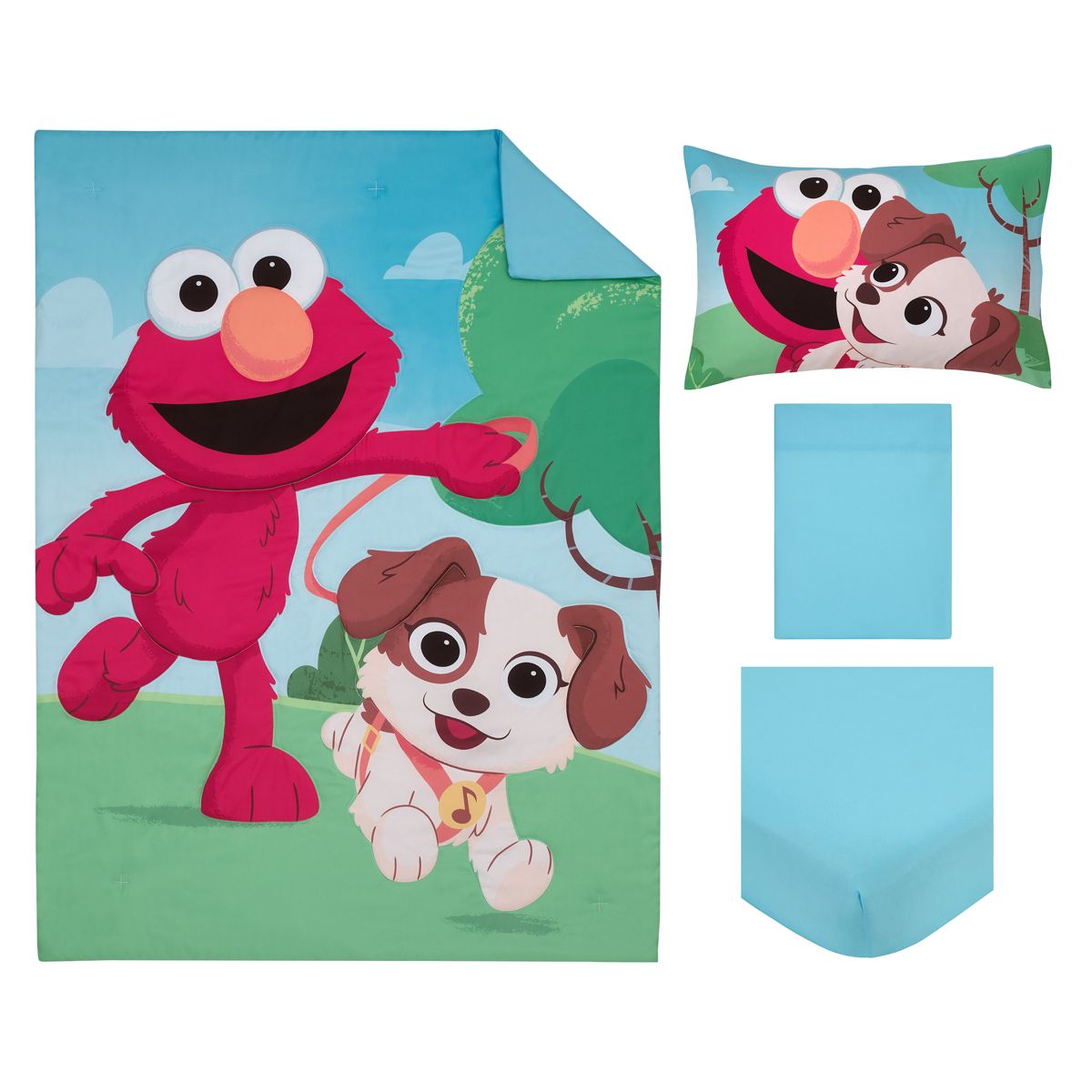 Sesame Street Furry Friends Blue, Green and Red Elmo and Puppy 4 Piece Toddler Bed Set - thumbnail 8