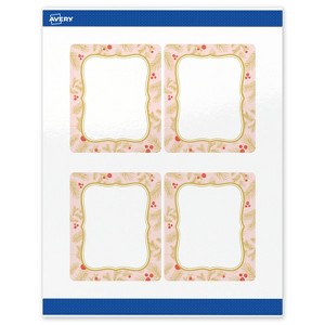 Avery Labels, 4" x 3-1/3", Gold-Pink Berries, Glossy, 40ct - 1 of 4