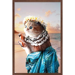 Trends International James Booker - Aloha Cat Framed Wall Poster Prints - 1 of 4