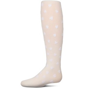 Memoi Girls "Heart To Heart" Flocked Opaque Fashion Tights - 1 of 4