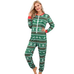 Family Matching Christmas Pajamas Front Zipper One Piece Pajamas wiht Pocket Holiday Pajamas Fleece-Lined Sleepwear Matching Jammies - 1 of 4