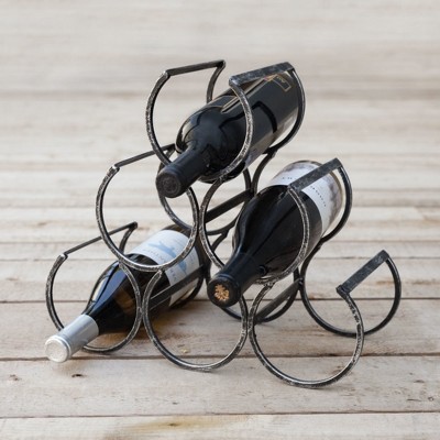 Black Cast Iron Vintage Style Wine Rack, Holds 6 Bottles