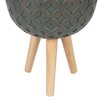 LuxenHome Butterfly Embossed Brown 12.25" Round MgO Planter with Wood Legs - 4 of 4