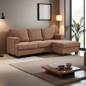 86" Linen L-Shaped Sectional Sofa with Movable Ottoman & Armrest Organizer - 1 of 4