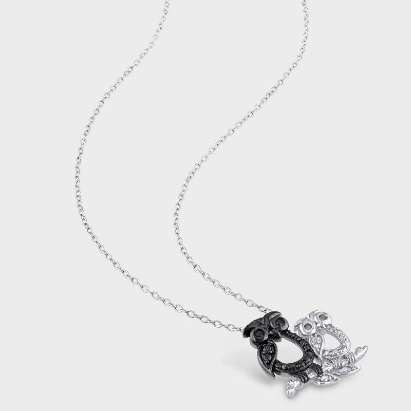 .02 CT. T.W. Black Diamond Double Owl Pendant Necklace in Sterling Silver (18"), 3 of 4