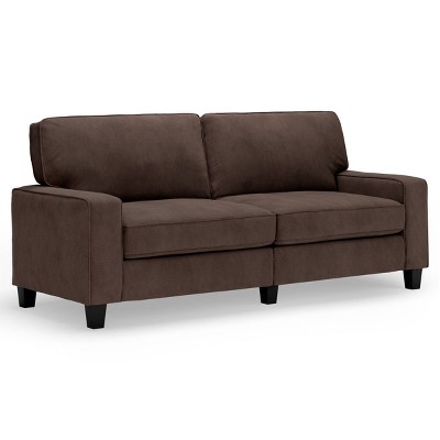 Dark Brown Microsuede Track Arm Sofa with Pillow Back