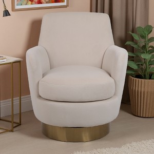 Velvet Swivel Barrel Chair with 360-degree Rotation and Gold Iron Base - 1 of 4