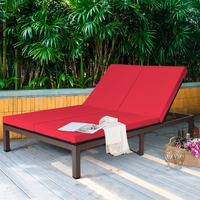 Costway 2 person Patio Rattan Lounge Chair Chaise Recliner Adjustable Cushioned Red Target