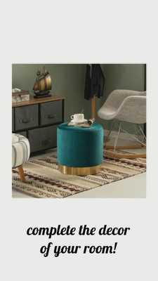 Mustard Velvet Round Ottoman Stool with Gold Metal Base