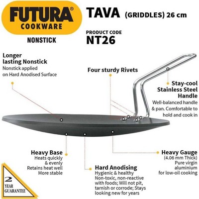 10" Black Non-Stick Concave Tava Griddle with Steel Handle