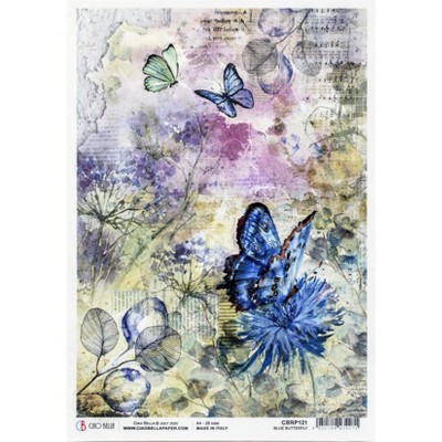 Ciao Bella Rice Paper Sheet A4 5/Pkg-Blue Butterfly, Microcosmos