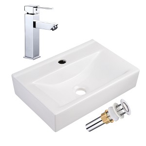 Aquaterior Wall Mount Ceramic Sink w/ One Hole Bathroom Faucet Single Handle CHR - 1 of 4