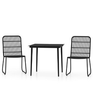 vidaXL Dining Set Black PE rattan, powder-coated steel, glass Medium - 1 of 4