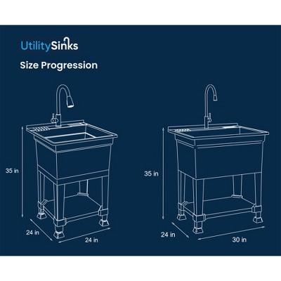 24-Inch White Polypropylene Freestanding Utility Sink with Stainless Steel Faucet