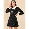 INSPIRE CHIC Women's Sweet Contrast Collar Polka Dots Tie Neck Long Sleeve A-line Dress - 2 of 4
