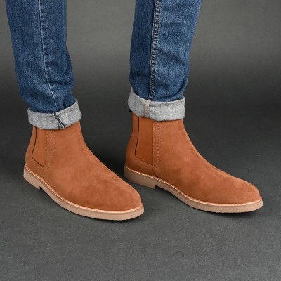 Men's Gray Faux Leather Chelsea Boot with Rubber Sole