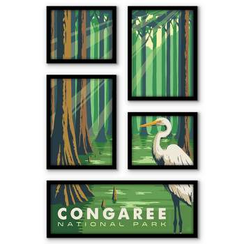 Americanflat Congaree National Park Great Egret 5 Piece Grid Wall Art Room Decor Set - botanical Animal Modern Home Decor Wall Prints