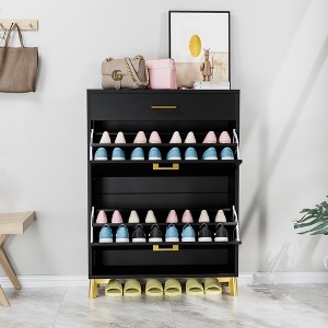 32"Shoe Storage Cabinet for Entryway, Free Standing Shoe Organizer with 2 Flip Drawers,White - 1 of 4