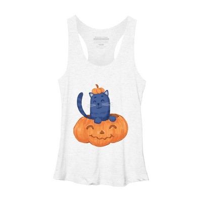 Women's Design By Humans Halloween Cat In A Pumpkin By wubbadub Racerback Tank Top