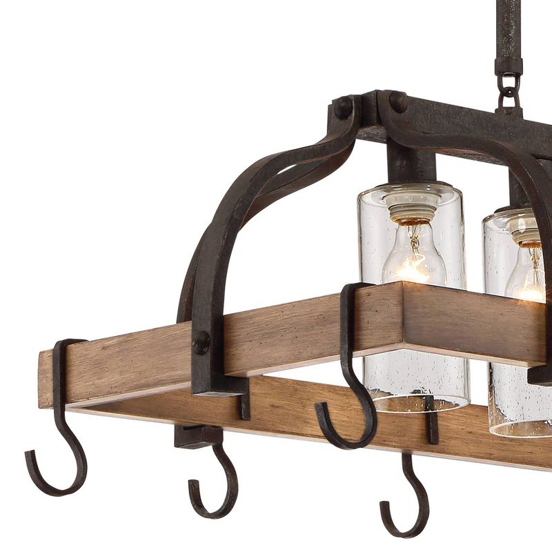 Franklin Iron Works Eldrige Bronze Faux Wood Pot Rack Linear Pendant Chandelier 36 1/2" Wide Rustic Farmhouse Seeded Glass 4-Light for Dining Room, 3 of 10
